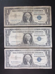 1957 & A & B $1 CERTIFICADOS DE PLATA LOTE DE 3 BILLETES ANTIGUOS DE EE. UU. - Imagen 1 de 2