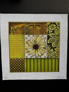 LANI Olive Green Flower Collage Hand Painted Needlepoint Canvas - Picture 1 of 1