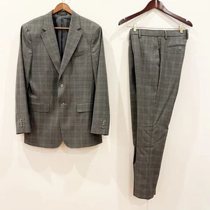Banana Republic Suit Mens 38R Jacket 30x32 Pants Gray Brown Check Tailored Fit - Picture 1 of 24