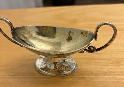 Antique German Sterling Master Salt Dip c 1800s Snake Handles Marked Schmadl 5” - Image 1 of 4