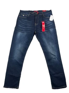 GUESS Jeans Stretch Athletic Taper Dark Devine Blainn Wash Blau Denim 36x30 Neu mit Etikett - Bild 1 von 10