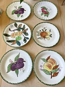 Blue Ridge Southern Potteries 8 3/8'' Salad Plates Mixed Fruit Green Edge ,Decor - Picture 1 of 9
