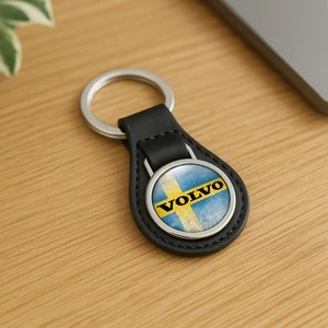 Volvo Classic Leather Keychain | Car Logo Keyring | Auto Key Fob Charm - Picture 1 of 3