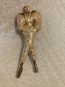 Vintage 80s Art Deco Woman Lady Gold Tone & Ivory Enameled Pin 3.25" Unsigned - Picture 1 of 9