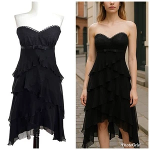 Vtg Laundry Shelli Segal Silk Y2K Babydoll Dress 2 Asymmetric Fairy Goth Whimsy - Picture 1 of 15