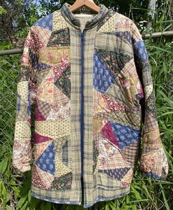 Vintage PATCHWORK QUILT JACKET Quilted Quilt Cottagecore Chore Coat Handmade - Picture 1 of 10