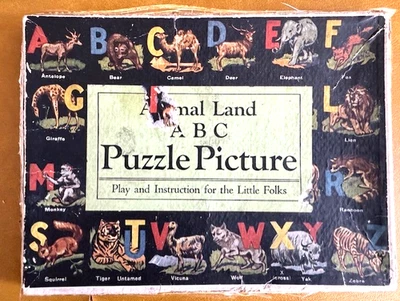 1920's Animal Land ABC Puzzle Picture - with orginal box - approx 5 "x 7" - Image 1 of 4
