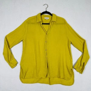 Top donna Michael Stars Leo abbottonato cotone garza giallo pieghe taglia M - Foto 1 di 5