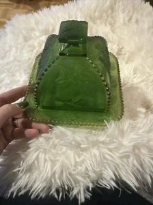 EAPG US GLASS CO. EMERALD GREEN BEADED GRAPE BUTTER DISH. BEAUTIFUL! RARE! - Picture 1 of 18