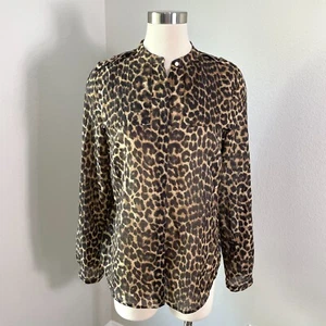 NEW Ann Taylor Womens 12 Animal Print Blouse Roll Tab Sleeve Button Up Shirt Top - Picture 1 of 11