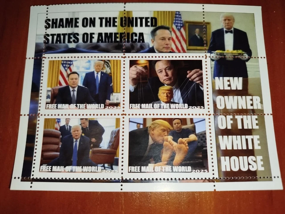 Stamp block New owner of the White house Elon Musk and Donald Trump Free Mail - Image 1 of 1