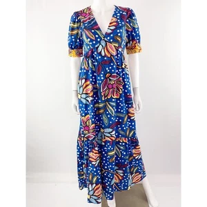 Maxi Vestido Tabitha Marrón X Target Azul Floral Talla 0 Cuello en V Colorido Verano - Imagen 1 de 11