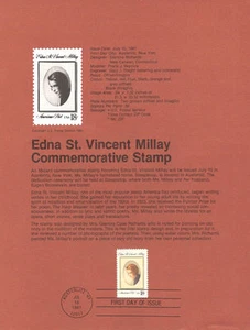 #8121 Edna St. Vincent Millay - Scott #1926 USPS Souvenir Page - Picture 1 of 1
