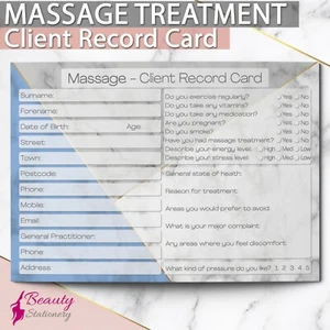 Tarjeta de registro de masaje para clientes consulta terapeutas de belleza salones A6 - Imagen 1 de 10