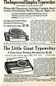 Anuncio impreso pequeño de 1926 de máquina de escribir Simplex mejorada y máquina de escribir Little Giant - Imagen 1 de 2