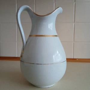 Ceramic Wash Jug Vintage Pitcher, Gold And White - Picture 1 of 7