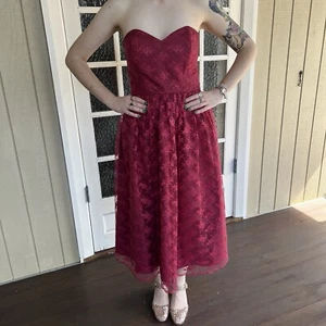 Vintage 90's OOAK Handmade Strapless Bustier Dress Burgundy Lace Sz 10 Wedding - Picture 1 of 9