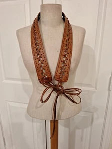 Vintage Hand Braided Woman's Brown Leather Belt - Picture 1 of 11