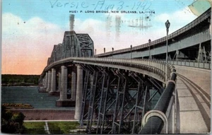 Louisiana LA New Orleans Huey P Long Bridge Postkarte alt Vintage PM 1942 - Bild 1 von 2