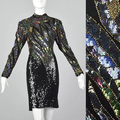 Pequeño Vestido Judith Ann Años 70 Lentejuelas Vintage Cuentas Años 70 Disco Cóctel Vestido De Colección Foto 1 de 4