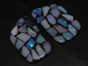 Australian Opal Doublet Smooth Multi Fire Cabochon Matching Pair 29X19X3MM - Picture 1 of 9