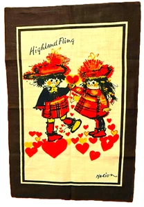 NOS Vintage 60er Geschirrtuch Wandbild HIGHLAND FLING entworfen von Marion irisches Leinen - Bild 1 von 8