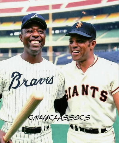 WILLIE MAYS & HANK AARON BASEBALL GREATS 11X14 PHOTO POSTER NY GIANTS & BRAVES Cover