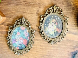 Italian Brass Mini Ornate Picture Frame Action Set of 2 Vintage Italy Flowers - Picture 1 of 6