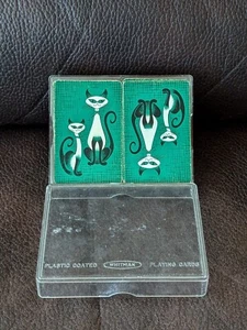 Whitman Publishing Company Double Deck Of Green MCM Siamese Cats Playing Cards - Picture 1 of 10