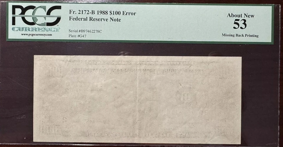 RARE MISSING BACK PRINTING of 1988 NEW YORK $100 PCGS 53 - Image 1 of 4