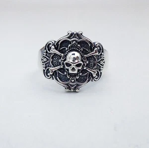 NEW STERLING SILVER 925 SKULL RING SKULLS GOTHIC BIKER ADJUSTABLE RESIZABLE RING - Picture 1 of 6