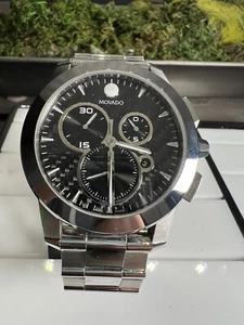 Movado Mens Watch 0606551 Vizio Swiss Quartz Chronograph Black Dial Silver Steel - Picture 1 of 11