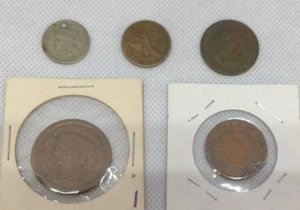1865 & 1869 Two Cent, 1857 One Cent, 1866 Three Cent, No Date Lg Cent (B120) - Picture 1 of 19