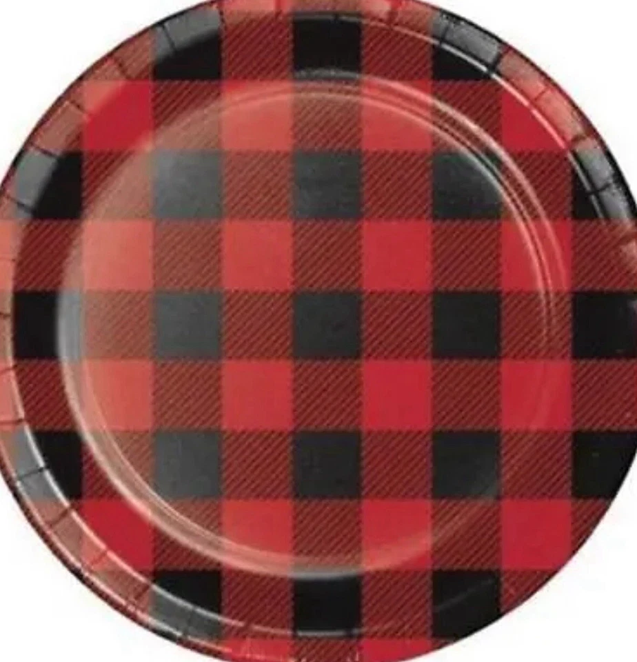 Buffalo Plaid 7 Inch Plates Plates 8 Pack Fall Christmas Party Decorations - Image 1 of 1