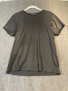 Vince Top S Lamb Leather Sleeve Minimalist Quiet Luxury Dark Gray Crew T-Shirt - Picture 1 of 5