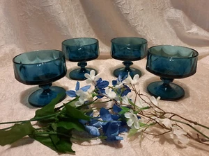 Juego de 4 copas de champán Sherbet "Nouveau Riviera Blue" RARO DIFÍCIL DE ENCONTRAR Late MCM - Imagen 1 de 7