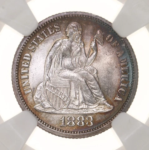 1883 Seated Liberty 10C NGC Certified MS65 US Mint State Graded Silver Dime Coin Cover