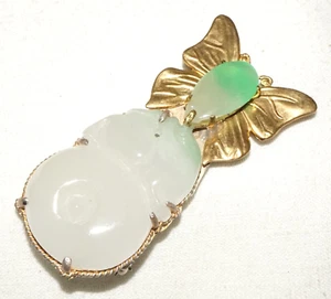 Vintage chinesische Mode Jadeit Jade Schmetterling Motiv Brosche Anhänger (LeP) - Bild 1 von 16