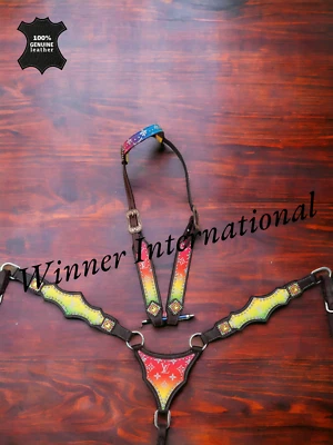 Western Horse Leather Tack Set / Red & Yellow Tack set - Image 1 of 3