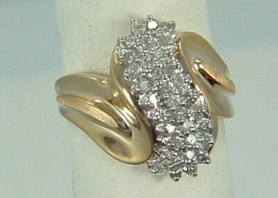 10 karat diamond ring  10K yellow gold ladies REAL diamond cluster cocktail ring - Image 1 of 4