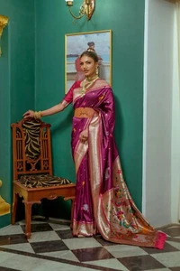 Purple soft paithani silk saree for wedding wear saree - Picture 1 of 5