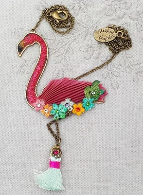 Collar Michal Negrin Flamenco Victoriano Cristal Flores Pájaro Colgante Años 90 y2k Foto 1 de 4