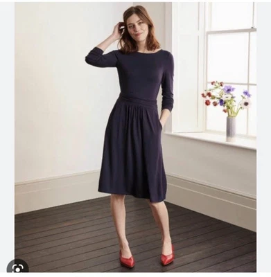 Boden Abigail Джерси платье размер 10 темно-синий Midi карманы длинным рукавом классический - Изображение 1 из 4