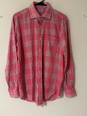 J McLaughlin Hombres Rosa Blanco Cuadros Manga Larga Abotonada Talla A Foto 1 de 4