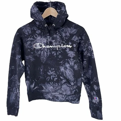 Champion Tie Dye Reverse Weave Silver Foil Spellout Logo Hoodie Size X-Small - Image 1 of 4