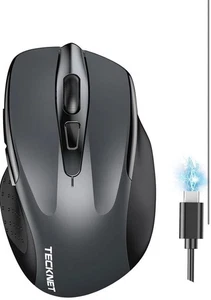 Tecknet Grey Wireless Mouse BT 5.0/3.0&2.4G Rechargeable w/ 6 Buttons & 4800 DPI - Picture 1 of 2
