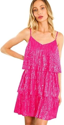 Vestido para mujer FANSI NOVA lentejuelas brillantes correa de espagueti ajustable rosa pequeño Foto 1 de 4