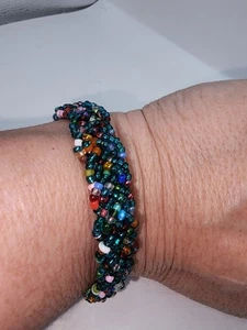 Seed Bead Woven Multi-Color Braided 7" Long Magnetic Beauty Bracelet  - Picture 1 of 6