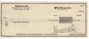 Marcus Allen Signed Autographed Bank Check Raiders RB Legend #413 JSA AM56273 - Picture 1 of 3
