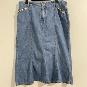 Kate Hill Midi Denim Jean Skirt Size 14 W Y2K 90s Grunge A-Line Modest Retro - Picture 1 of 6